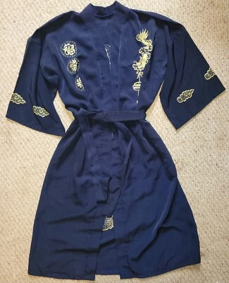 复古日本和服长袍海军蓝刺绣金龙东方 — 第 1/4 张图片
