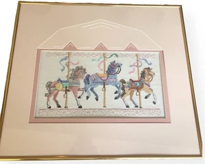 Caballos de carrusel redondos con punta de cruz merry go enmarcados/enmarañados completos - Imagen 1 de 9