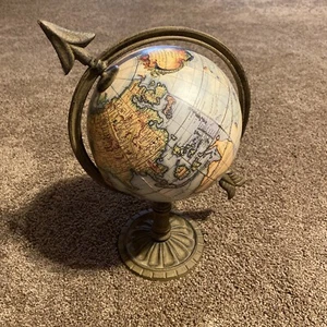 Vintage Decorative French 8” Terrestrial Globe Armillary Cast Iron Base A Paris - Picture 1 of 14
