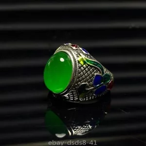 Certified Rare Natural Perfect High Ice Green Emerald Jade Jadeite Men's Rings - Picture 1 of 11