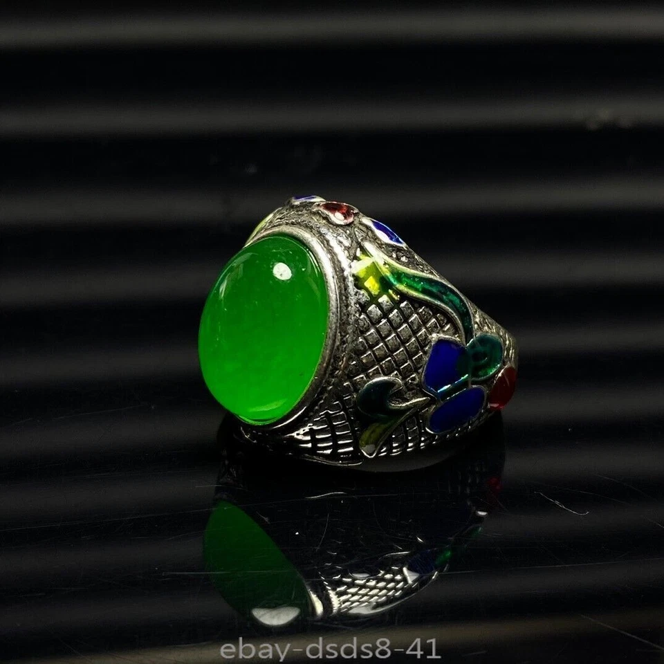 Anillos para hombre certificados raros naturales perfectos altos verde hielo esmeralda jadeíta Foto 1 de 4