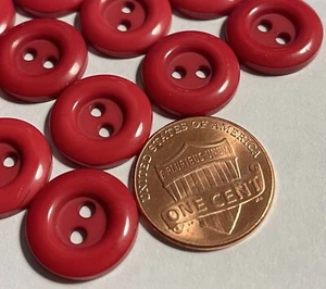8 Vintage Rimmed Glossy Red Plastic Sew-through Buttons 9/16" 15mm NOS 13261 - Picture 1 of 3