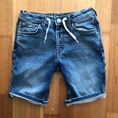 H&M Kids Girls Denim Shorts Size 8 (AU) Stud Drawstring Fly. Cuffed Slim Fit. — 第 1/4 张图片