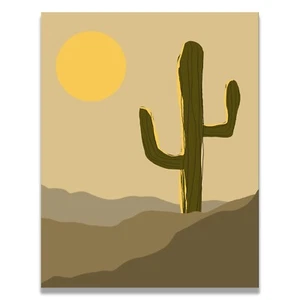 Desert Sunset Cactus Hills Abstract Artwork Poster Art Print Wall Decor - Picture 1 of 5