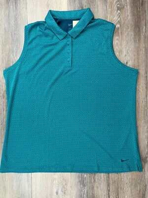 Camisa polo feminina Nike golfe Dri-Fit Victory sem mangas tamanho XXL azul padrão AOP - Imagem 1 de 4