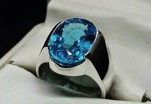 Anillo liso hecho a mano para hombre topacio azul fresco plata esterlina 925 de corte ovalado 13 quilates - Imagen 1 de 12