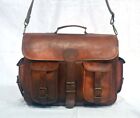 Men Women Genuine Vintage Brown Leather Messenger Shoulder Laptop Bag Briefcase
