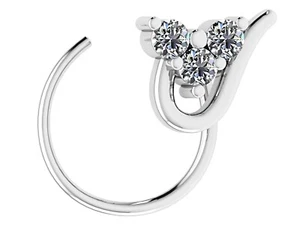 0.03Cts Natural Diamond 925 Sterling Silver Nose Ring Jewelry - Picture 1 of 6