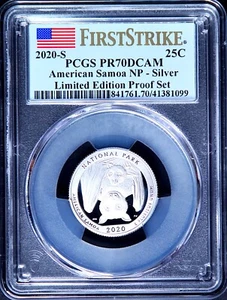 2020 S AMERICAN SAMOA SILVER 25C PCGS PR70DCAM NP FS Limited Ed Proof Set Flag - Picture 1 of 2
