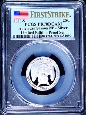 2020 S AMERICAN SAMOA SILVER 25C PCGS PR70DCAM NP FS Limited Ed Proof Set Flag - Image 1 of 2