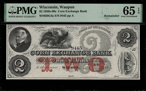 1850-60's $2 Obsolete - Waupun, WI - Corn Exchange Bank - PMG 65 EPQ - Picture 1 of 2