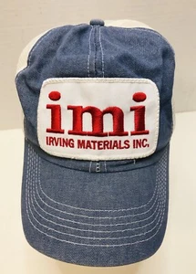 Vintage IMI Irving Materials Hat Blue Denim Made in USA Patch Snapback Trucker - Picture 1 of 5