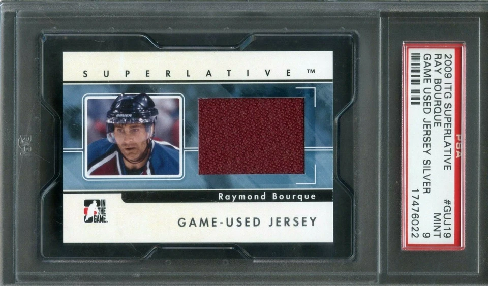 2009 IN THE GAME SUPERLATIVE #GUJ19 RAY BOURQUE JERSEY SILVER PSA 9 1 OF 30 MADE - Image 1 of 1