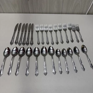Cubiertos de acero inoxidable vintage Rogers Co. Dream Rose 28 piezas tenedores cuchara cuchillos - Imagen 1 de 24