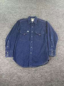Vintage Carhartt Denim Shirt Mens 15.5x33 Western Pearl Snap Rugged Workwear 90s - Picture 1 of 11