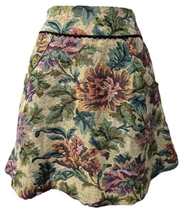 Free People Floral Tapestry Skirt 4 Mini A Line POCKETS Beige Bohemian Country - Picture 1 of 10