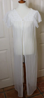 Vintage Gilead Sheer Chiffon Open Front Peignoir LACE Ruffle White Sz L - Image 1 of 4