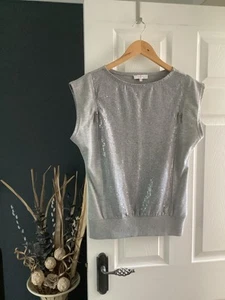 Jasper Conran Ladies Size 12 Grey Jersey/Sequin Tshirt/Top Short Sleeve Ex Cond - Picture 1 of 8