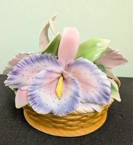 Rare Capodimonte Porcelain Colorful Orchids Basket Centerpiece: Ø7”, 5" Tall - Picture 1 of 7