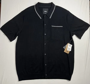 NWT Vans Baldwin Black Men’s Short Sleeve Sweater Polo Checkered - Picture 1 of 5