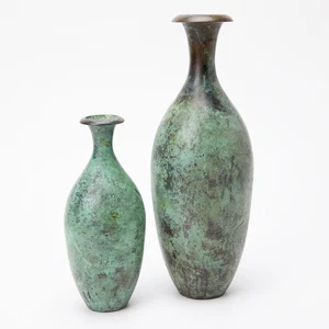 Pair of Vintage Brass Verdigris Patina Vases India - Picture 1 of 5