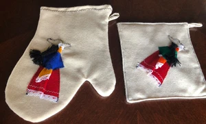 Potholder and Mitten handmade set of 2, Applique Rare Primitive Spanish Indian - Picture 1 of 6