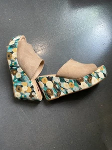 Pre-owned Spring Step Lainee Taupe Suede Floral Wedge Sandals size 36 - Picture 1 of 5