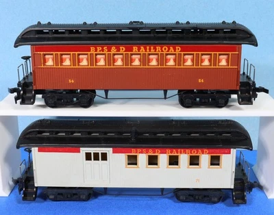 Par de vagones de pasajeros Tyco escala HO BS&D RR antiguos 1890 T52XE:398 de colección Foto 1 de 4