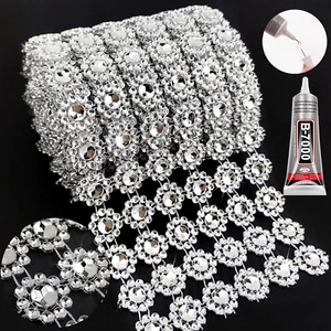 Rhinestone Mesh Fabric, 4In X 3Yards 6Rows, Bling Ribbon Roll for Crafts, Mum Ri - Picture 1 of 6