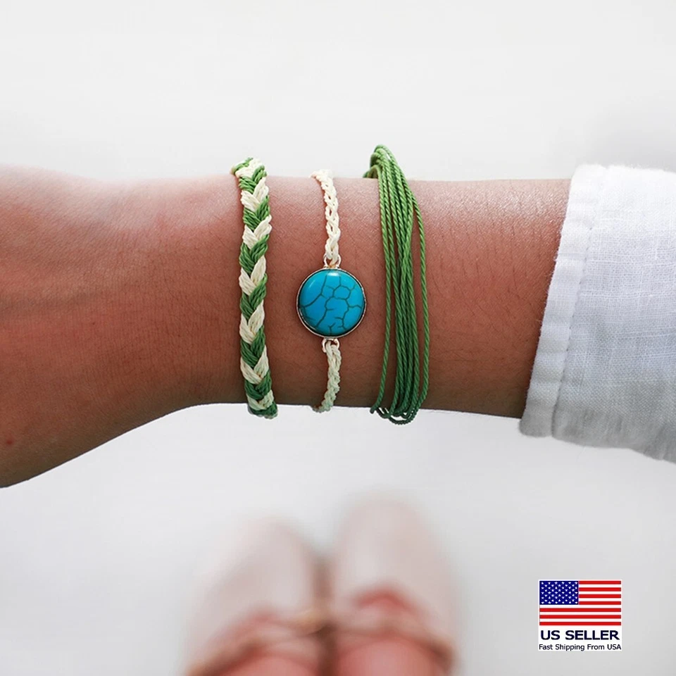 Moda Mujeres Joyería Retro Pulsera Turquesa Tejido en Capas Muñeca Dije 1746 Foto 1 de 3