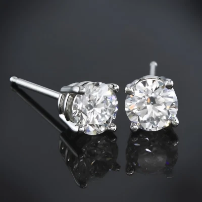18k White Gold Women Studs Earring  Diamond Lab Grown 2 Carat Round - Image 1 of 4