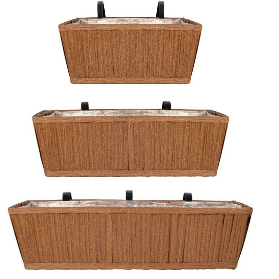 Hanging Planter Flower Pot with Liner Rattan Effect Trough Fence Balcony Railing - Image 1 of 1