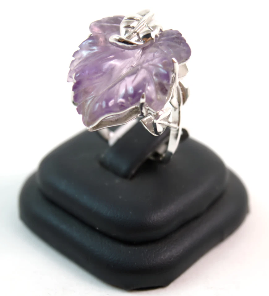 Anello in ametista naturale lavorata a mano foglia in argento 925 Made in Italy - Immagine 1 di 1