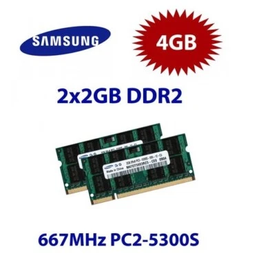 Samsung 2x 2GB (Total 4GB) DDR2 667Mhz PC2-5300S SODIMM KIT MEMORIA RAM PORTÁTIL - Imagen 1 de 2