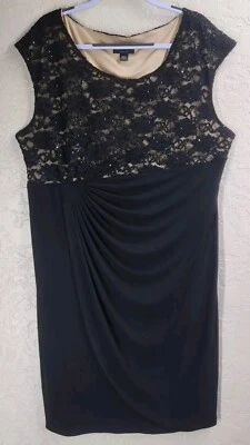 Vestido de encaje negro Connected Apparel + talla 20 W lentejuelas envolventes sintéticas sin mangas Foto 1 de 4