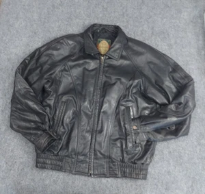 Vintage Members Only Leather Jacket Mens Medium Black Moto Bomber Full Zip - Picture 1 of 9