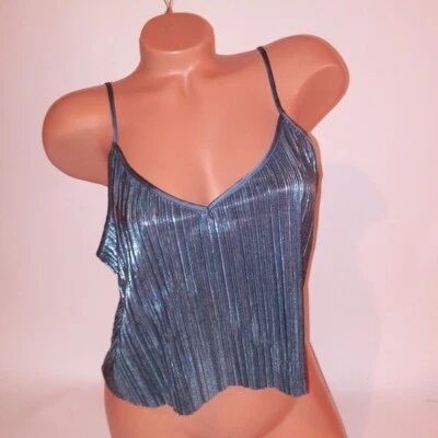 Camiseta sin mangas corta Victoria Secret pequeña plisada brillante gris oscuro brillante dormir Foto 1 de 4