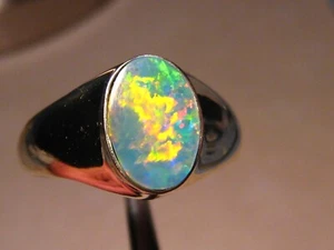 Men's Opal Ring , Solid 14 k Gold , Very Bright Opal - Picture 1 of 15