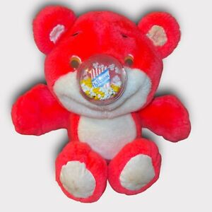 Vintage Playskool 1987 Nosy Bears Plush Pink Teddy Bear Push Belly Popcorn Nose