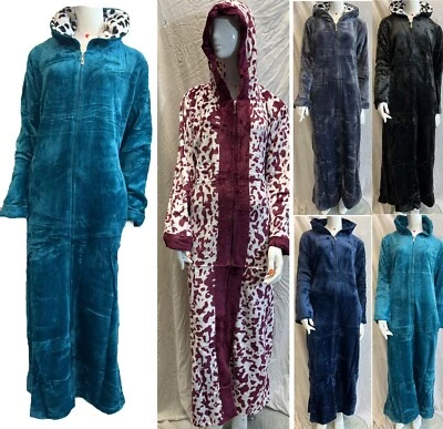 BRANDEDD Branded THICK Ladies Womens Front ZIP Soft Cosy Fluffy Bathrobe Dressing Gown