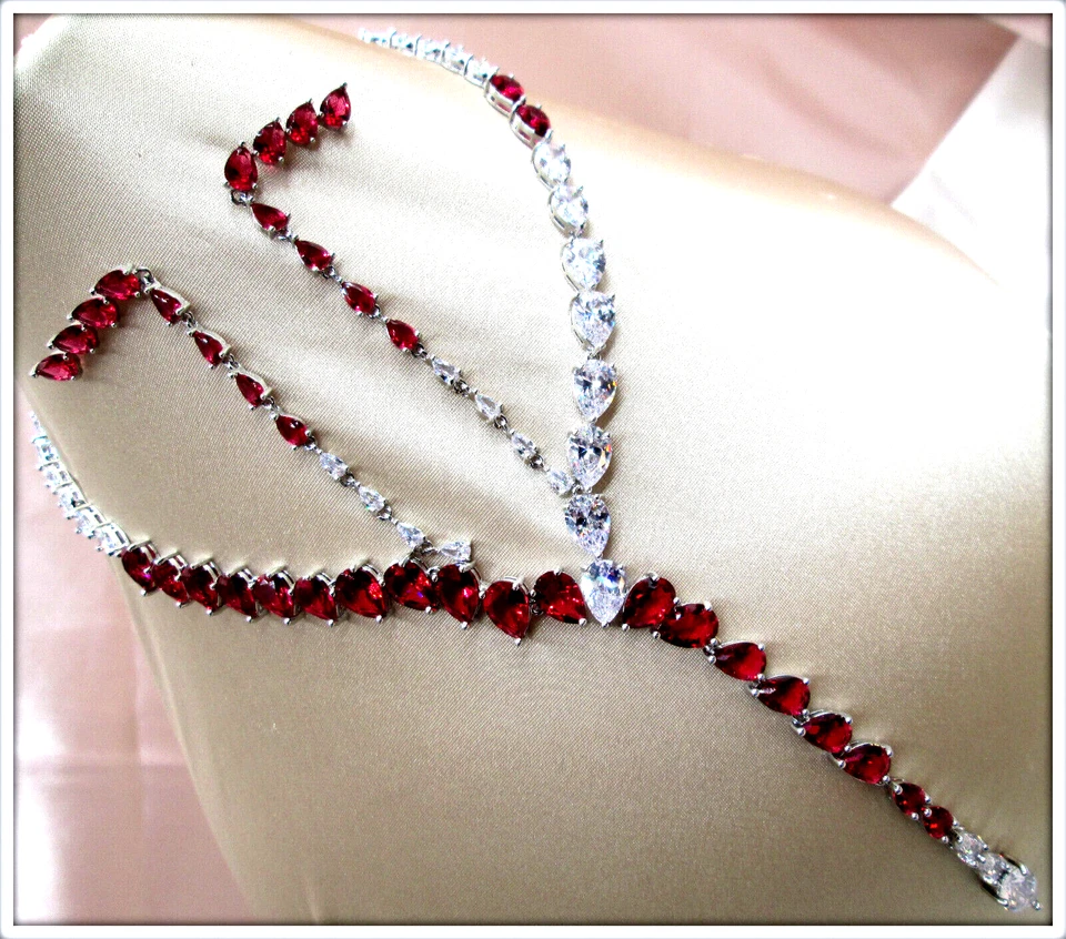 Ruby pear cut gemstone ladies Necklace Earrings Set For Brides party Weddings - Image 1 of 4