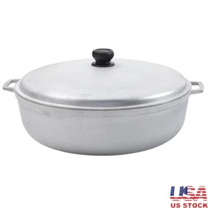 Olla de cocina caldero de aluminio fundido de 27 cuartos de galón con tapa para horno cocina esencial plateada - Imagen 1 de 9