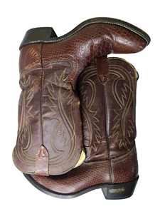 Laredo Vintage Western Brown Leather Snakeskin Pull On Cowboy Boots Mens 10 D - Picture 1 of 10