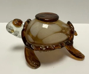 Art Glass Turtle Ashtray Brown & Cream Colored Glass Cute - Picture 1 of 9