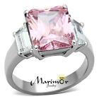 6.64 Ct Emerald Cut Rose Zirconia Stainless Steel Engagement Ring Womens Sz 5-10