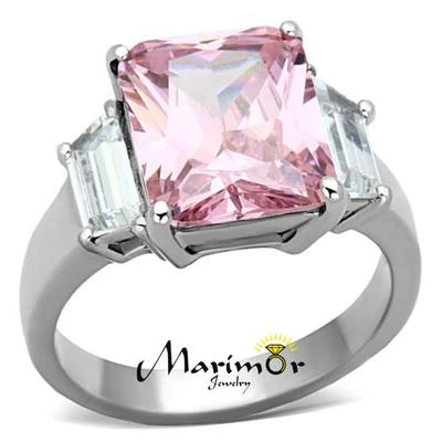 6.64 Ct Emerald Cut Rose Zirconia Stainless Steel Engagement Ring Womens Sz 5-10 - Image 1 of 4