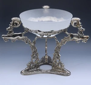 GODINGER SILVER ORNATE REINDEER CHRISTMAS 3 CANDLES CANDELABRA LG CENTERPIECE - Picture 1 of 13