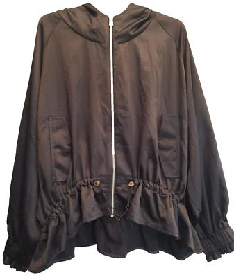 Jaqueta Marc New York XL preta leve dourada zíper cintura cinch cetim - Imagem 1 de 4