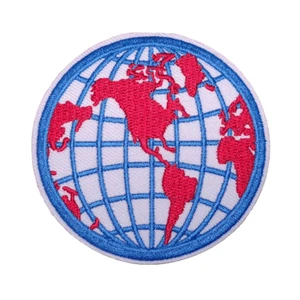 Insignias de parche bordado globo rojo coser hierro en red planeta tierra global - Imagen 1 de 3