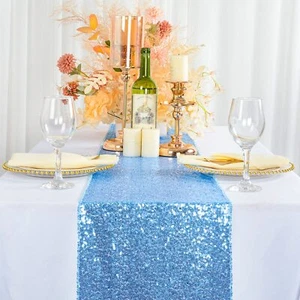 12x72-Inch Rectangle-Baby Blue-Sequin Table Runner- for Wedding/Party/Decor-2... - Picture 1 of 7